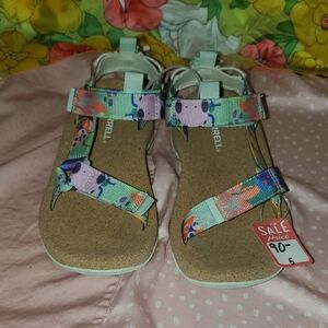 Merrell Girls Floral Strap Sandals in Mint, Coral & Purple